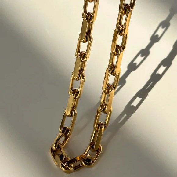 18K Gold Plated Diamond Cut Chain Necklace*Statement Jewelry*Waterproof Chunky - Picture 4 of 7